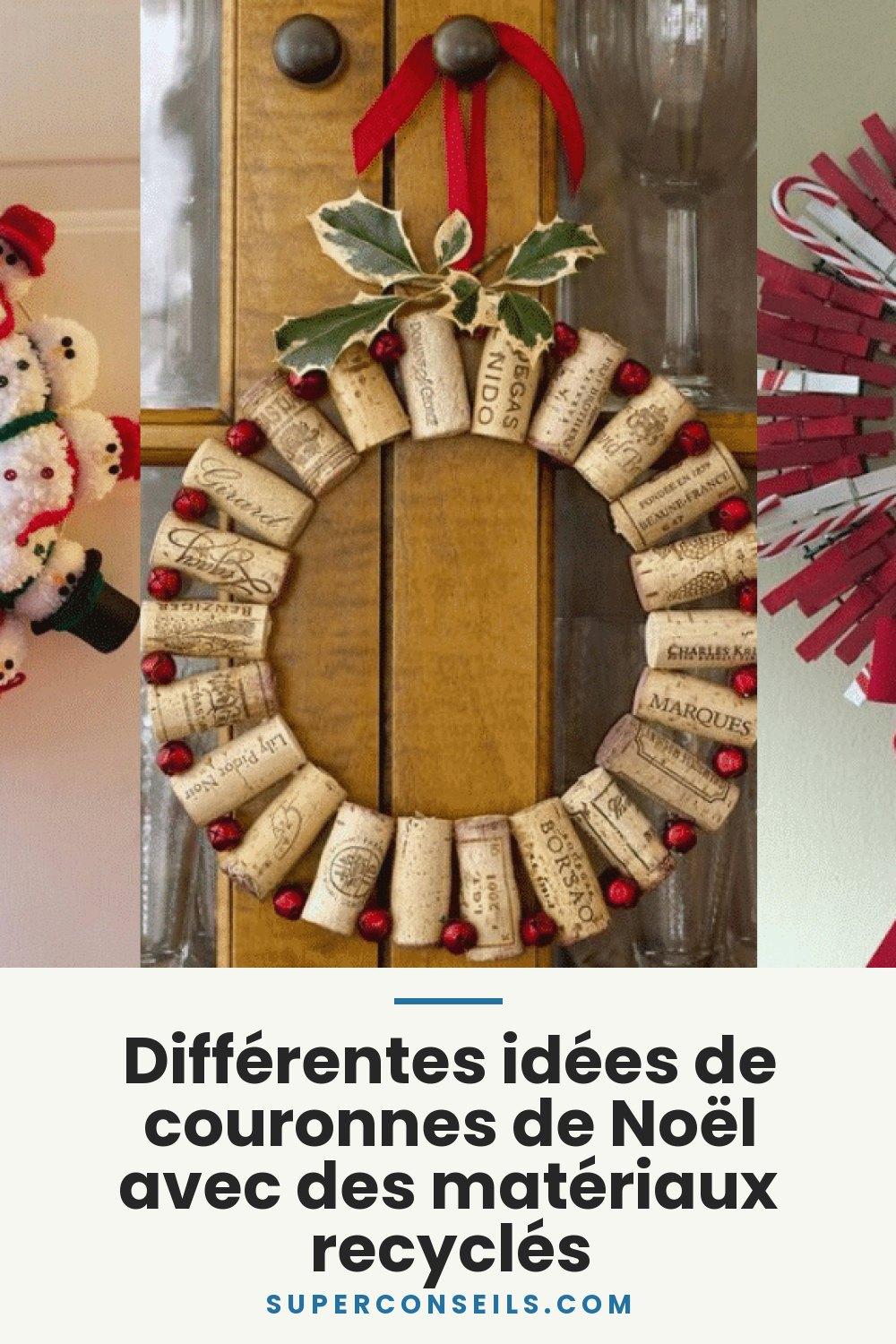 Différentes idées de couronnes de Noël avec des matériaux recyclés