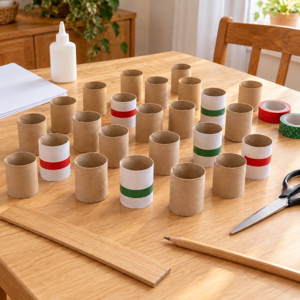 Calendrier de l’avent maison Demi-rouleaux découpés et bandes de papier peint prêts pour le flocon