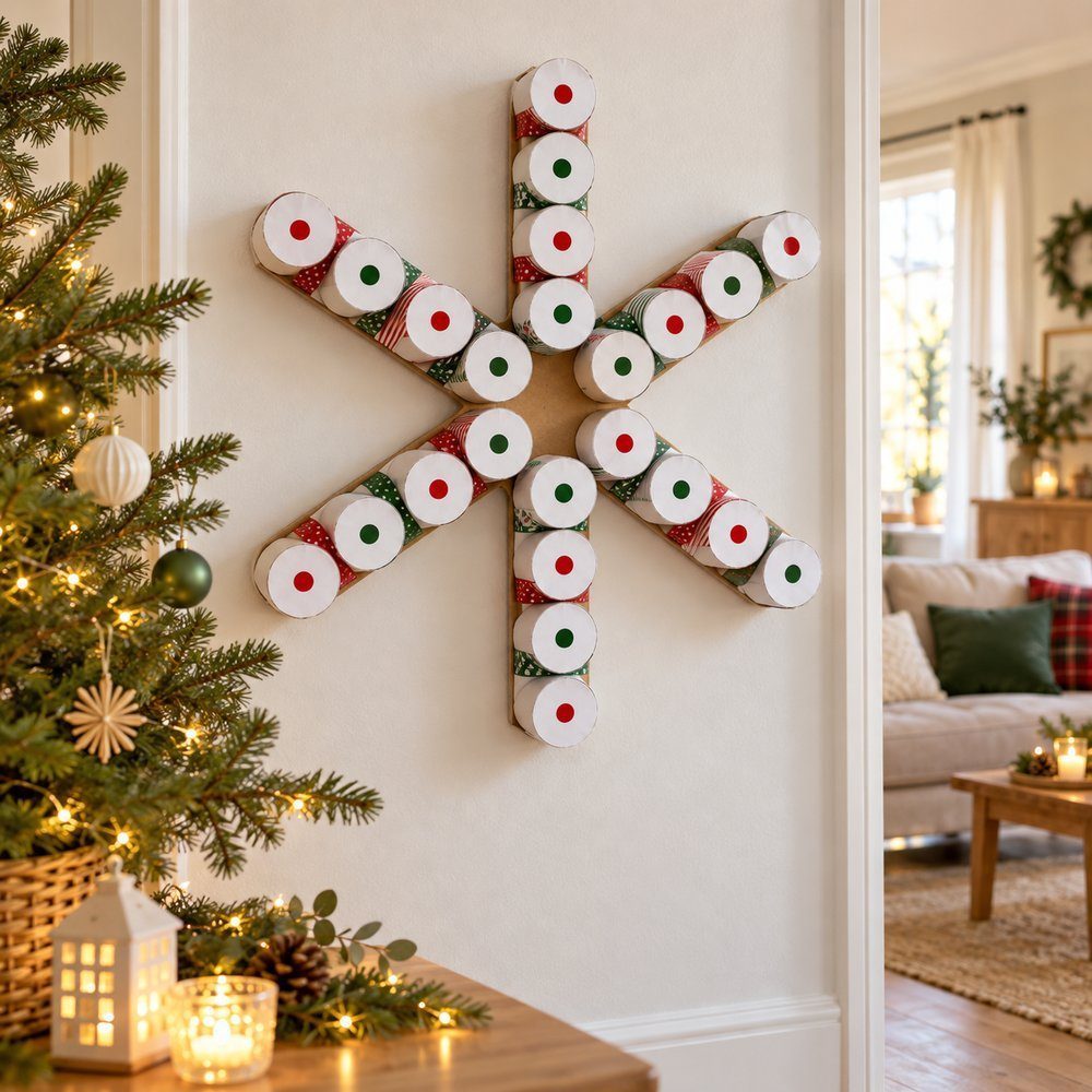 Calendrier de l’avent maison Volets ronds fixés au washi tape sur les cases du flocon